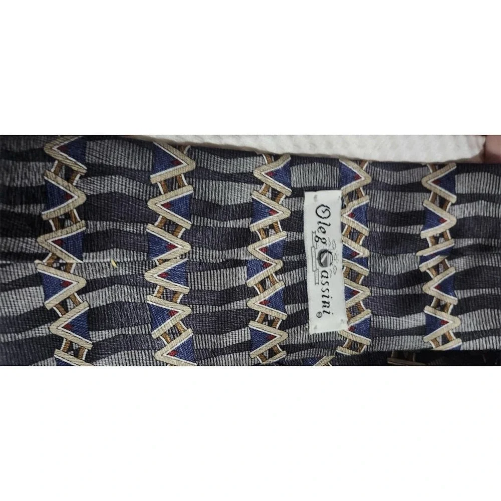 Oleg Cassini Men's 100% Silk Tie Geometric‎ Art Deco Classic vintage Careercore
